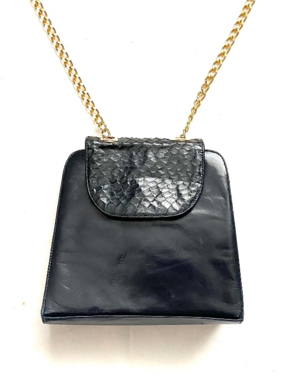 Kurt Geiger 🪢 80’s VTG RARE❗️Black Leather & Snakeskin Crossbody Bag with Chain